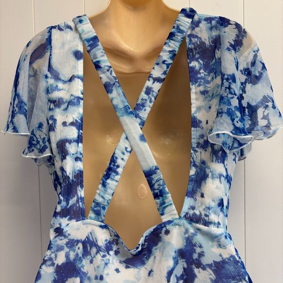 Top Shop Chiffon Baby Doll Watercolor Boho Chic Maxi Dress Size 8 Wedding Event - Picture 7 of 10